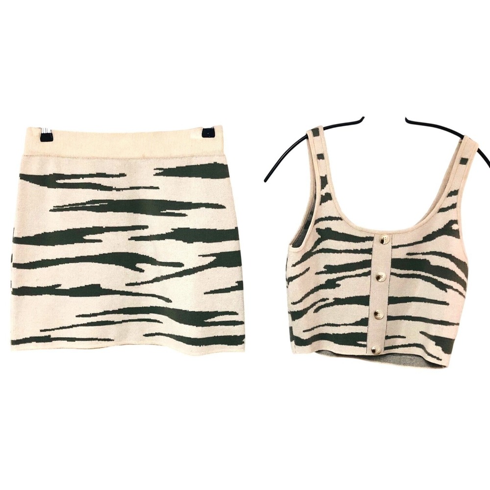 Crescent Womens Mini Skirt Set M Crop Top Knit Animal Print Camo Goth Festival